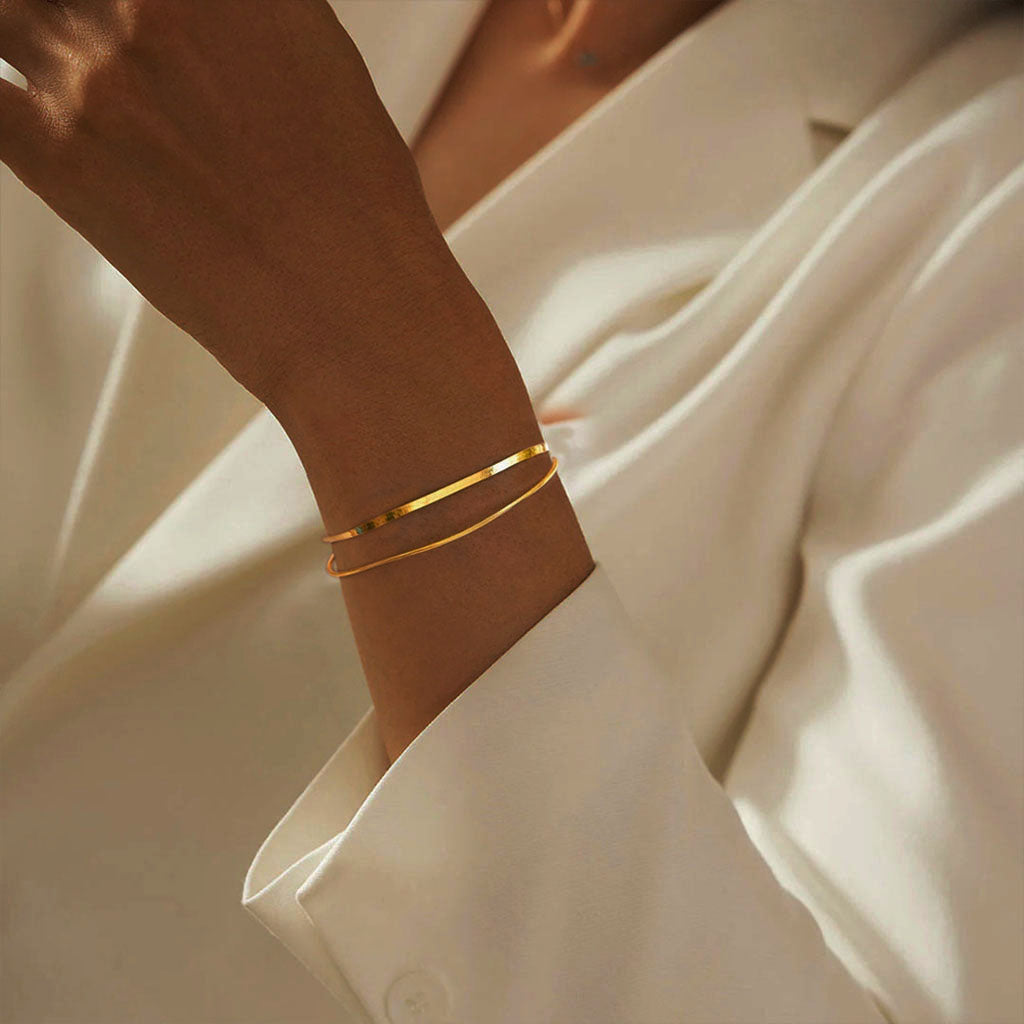 Modern Herringbone Layered Bracelet - Gold
