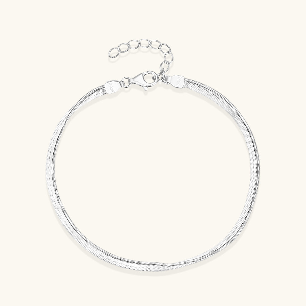 Modern Herringbone Layered Bracelet - Silver