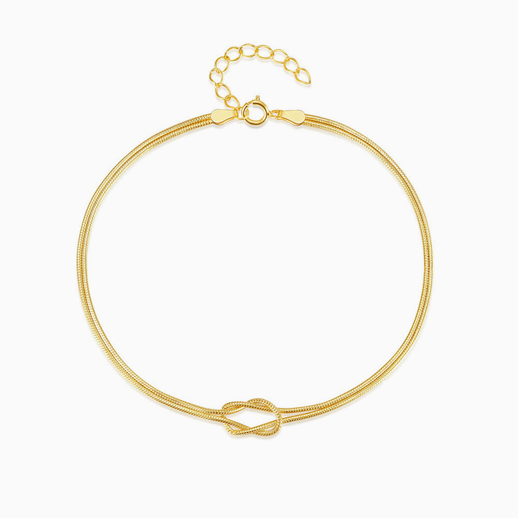 Modern Knot Herringbone Layered Bracelet - Gold