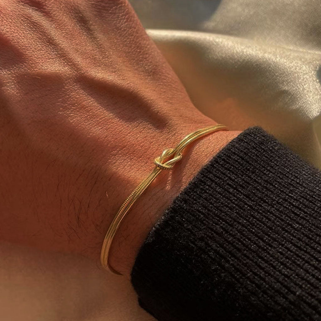 Modern Knot Herringbone Layered Bracelet - Gold