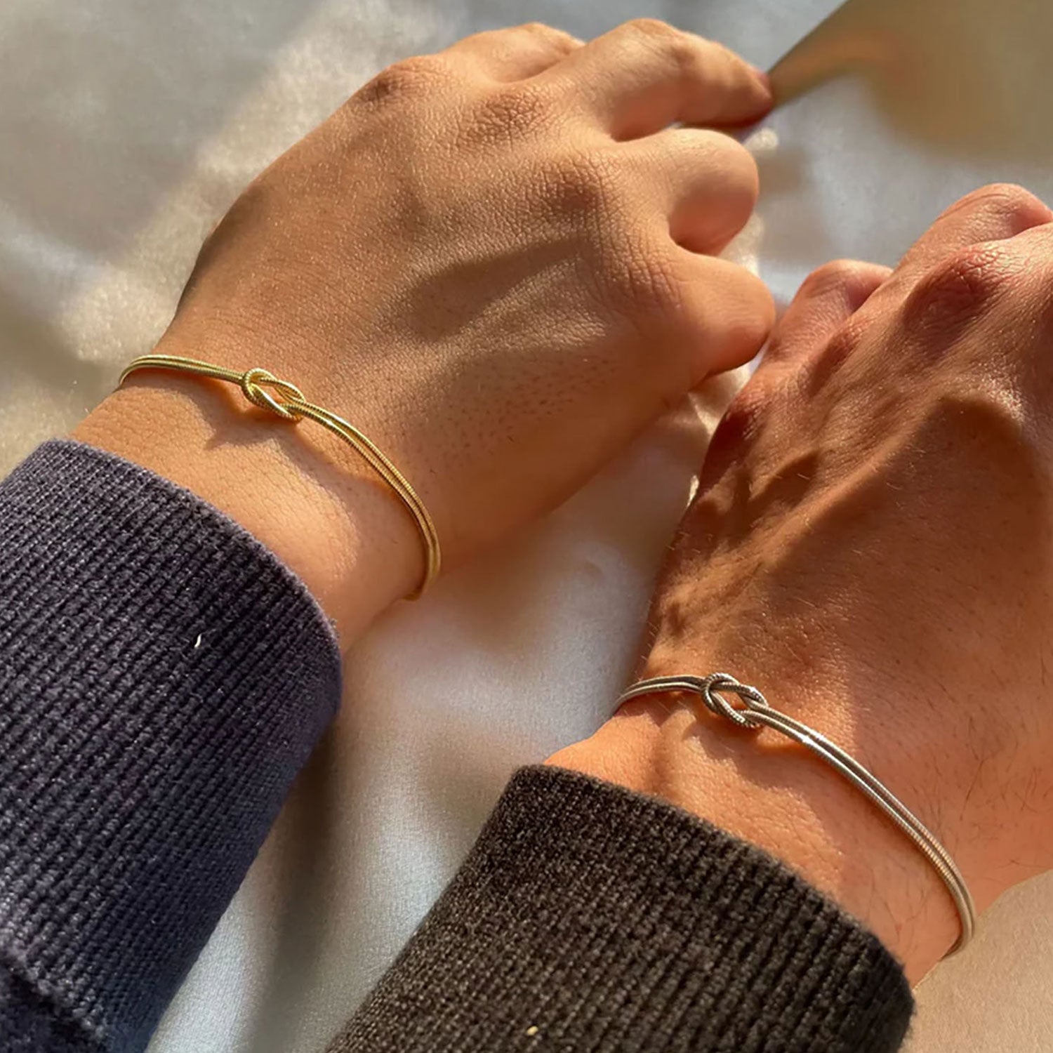 Modern Knot Herringbone Layered Bracelet - Gold