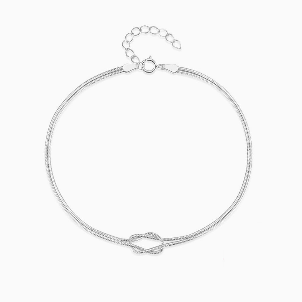 Modern Knot Herringbone Layered Bracelet - Silver