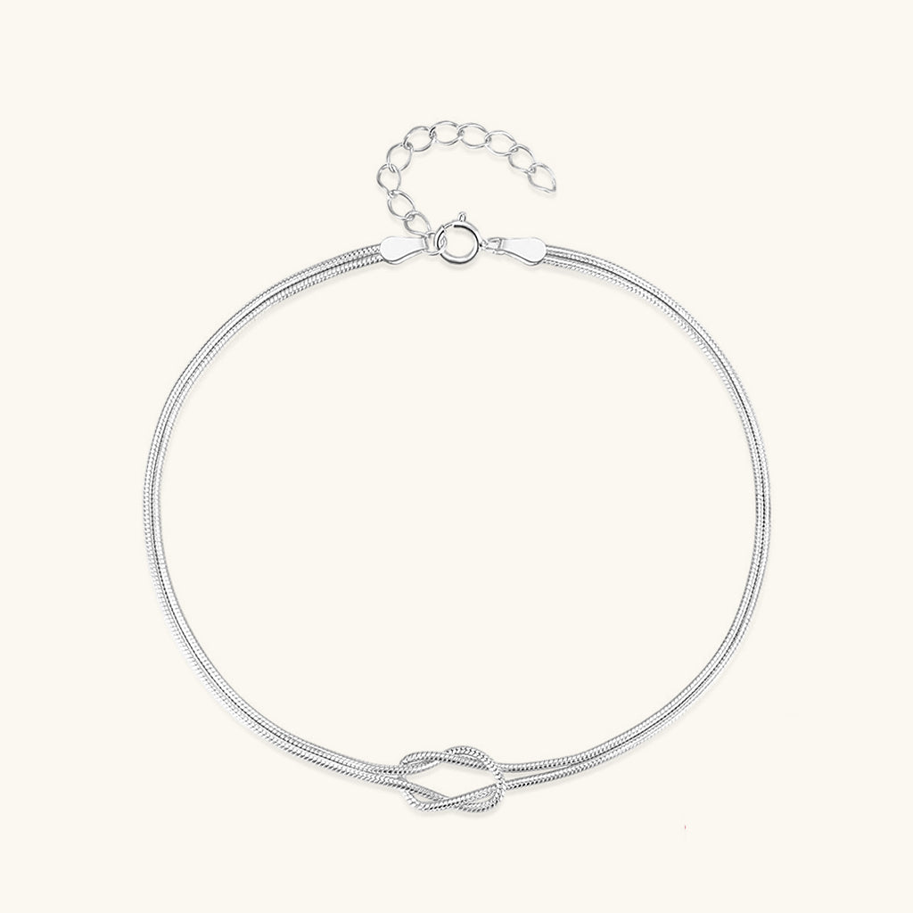 Modern Knot Herringbone Layered Bracelet - Silver