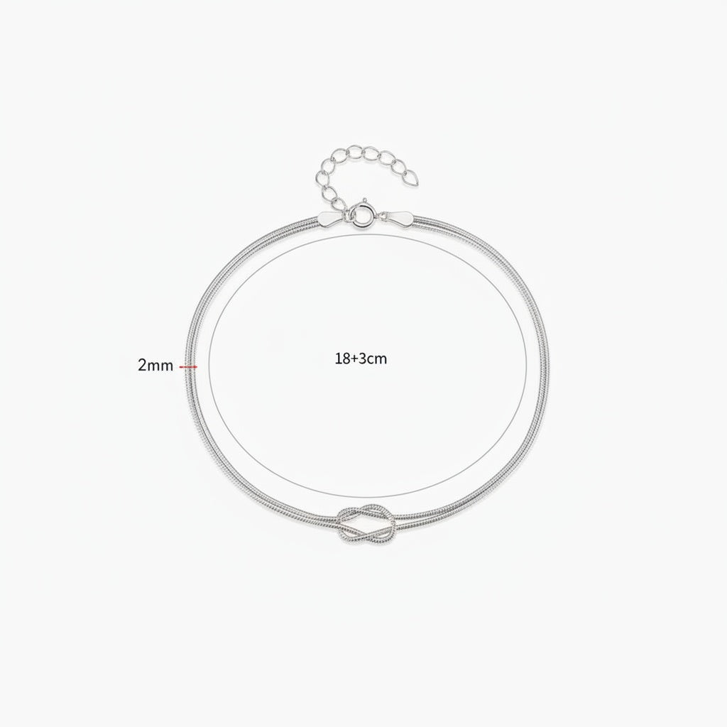 Modern Knot Herringbone Layered Bracelet - Silver