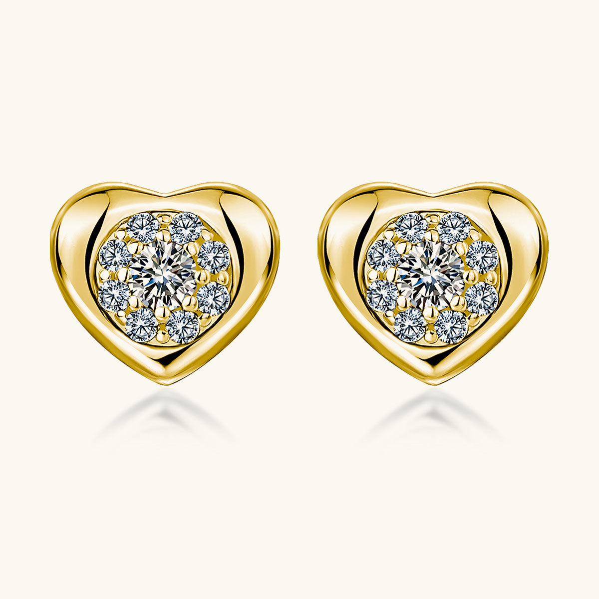 Modern Moissanite Halo Heart Stud Earrings - Gold