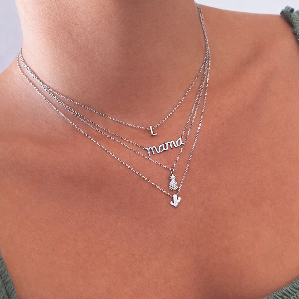 Modern Script Mama Necklace - Silver