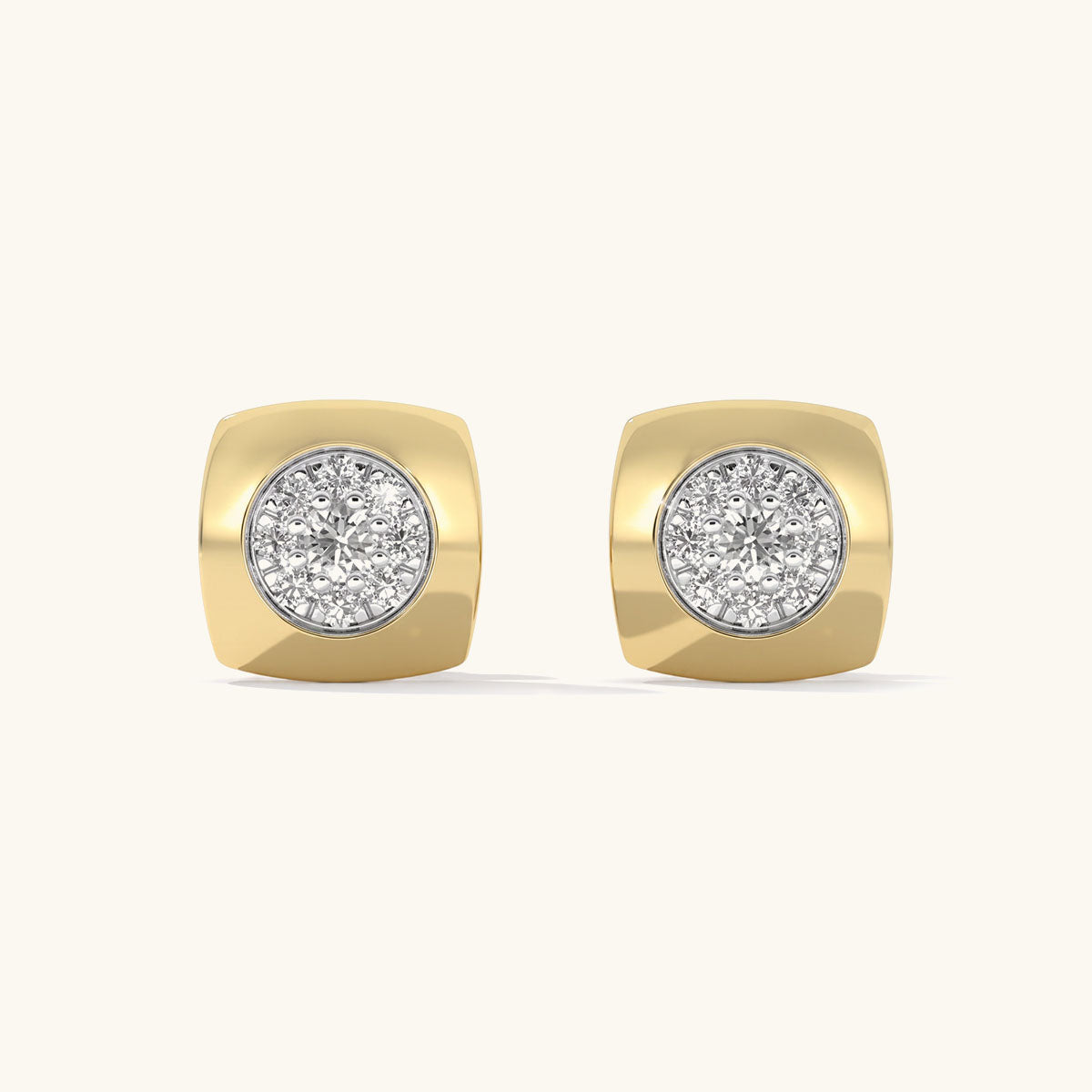 Modern Simulated Diamond Square Stud Earrings - Gold