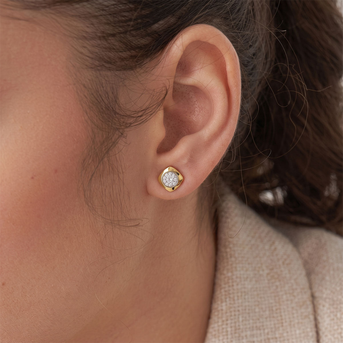 Modern Simulated Diamond Square Stud Earrings - Gold