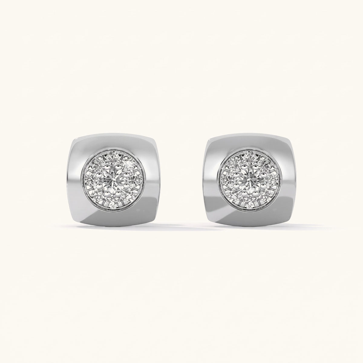 Modern Simulated Diamond Square Stud Earrings - Silver