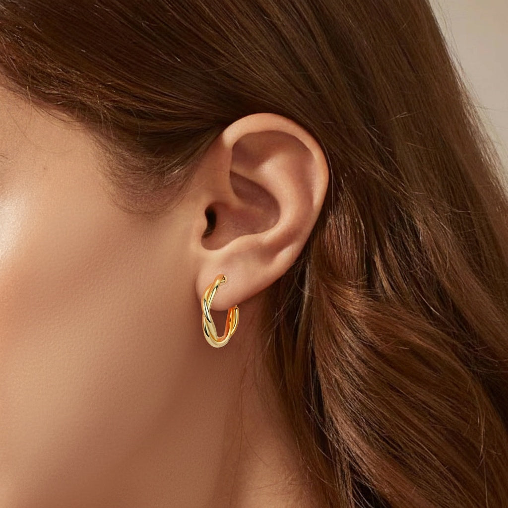 Modern Twisted Hoop Earrings - Gold