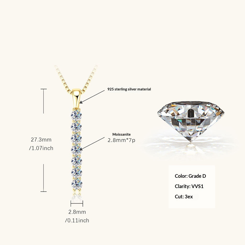 Moissanite Bar Pendant Necklace - Gold