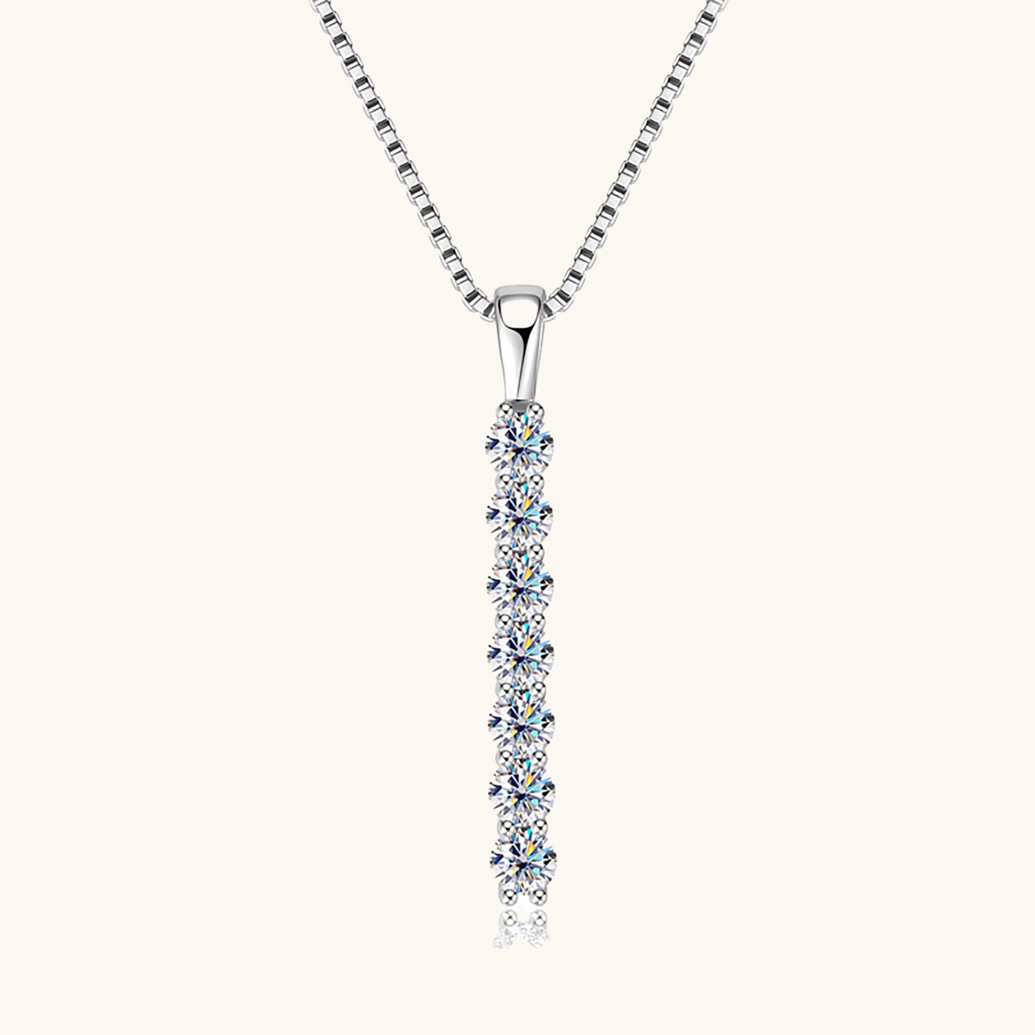 Moissanite Bar Pendant Necklace - Silver