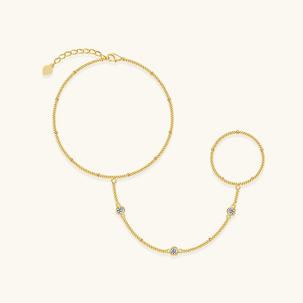 Moissanite Beaded Hand Chain Bracelet - Gold