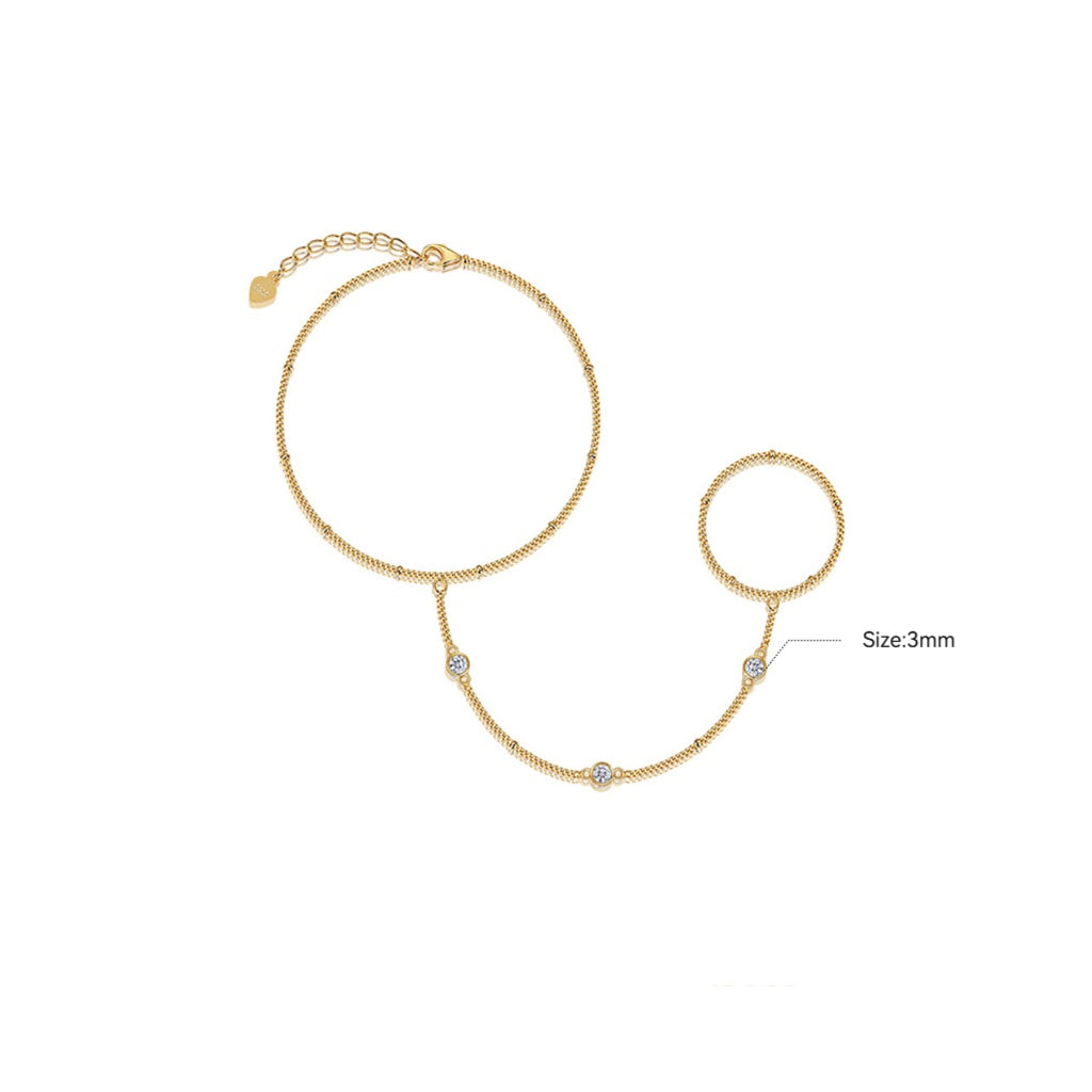 Moissanite Beaded Hand Chain Bracelet - Gold