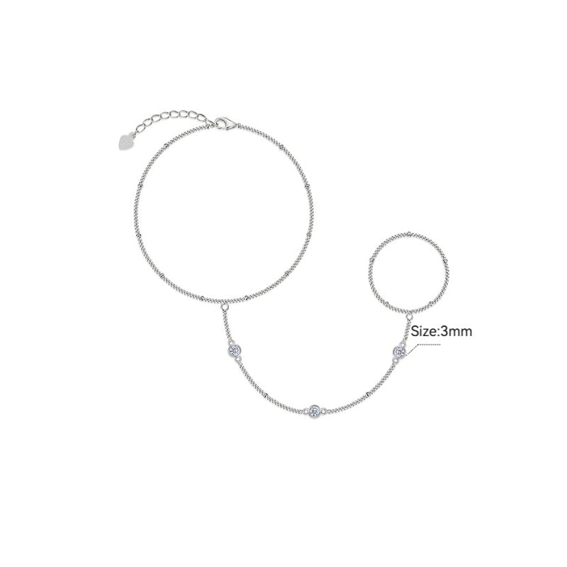 Moissanite Beaded Hand Chain Bracelet - Silver