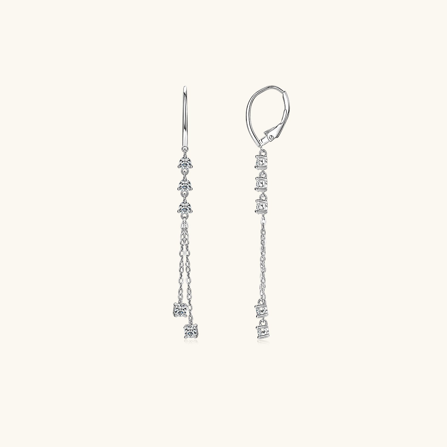 Moissanite Chain Drop Huggie Hoop Earrings - Silver