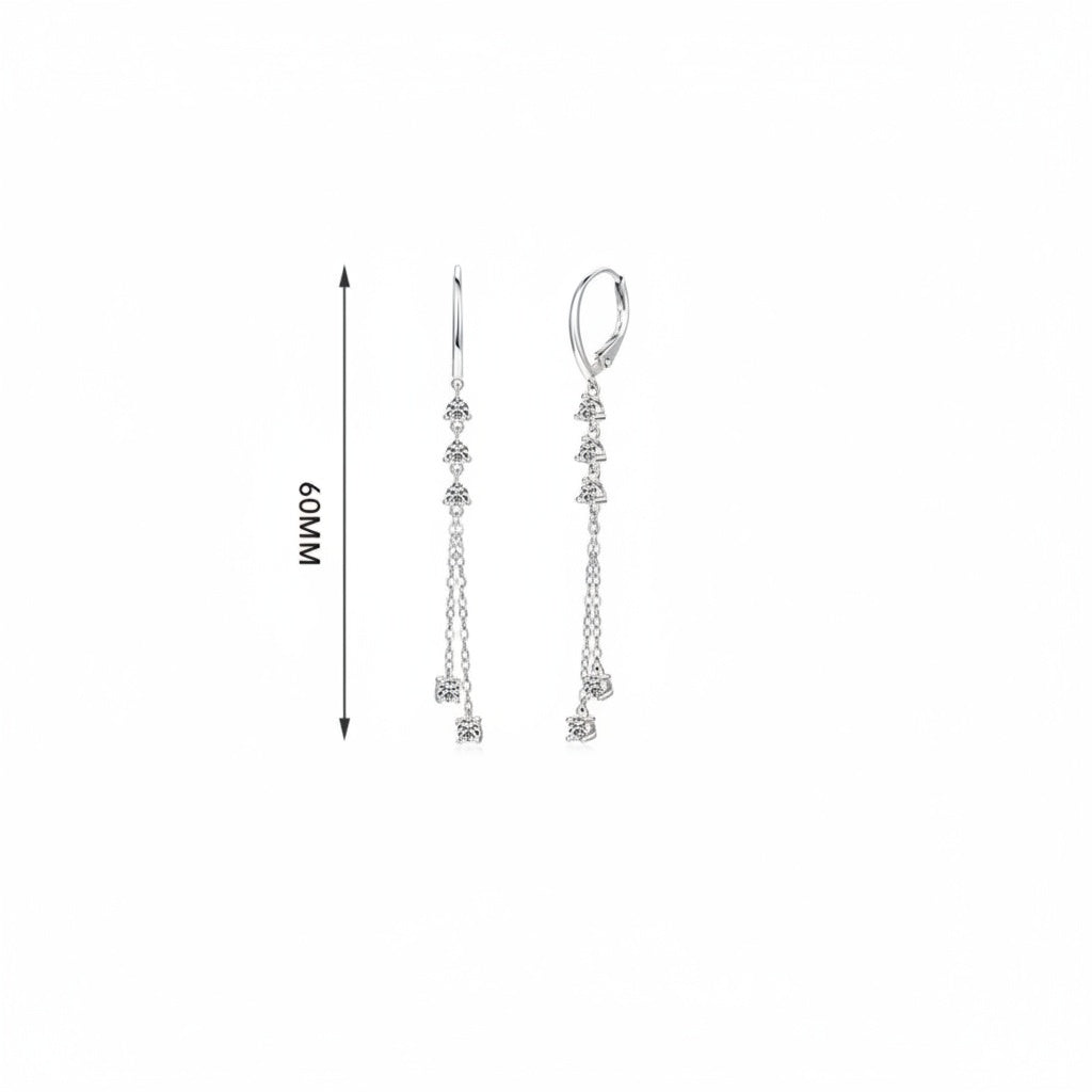 Moissanite Chain Drop Huggie Hoop Earrings - Silver