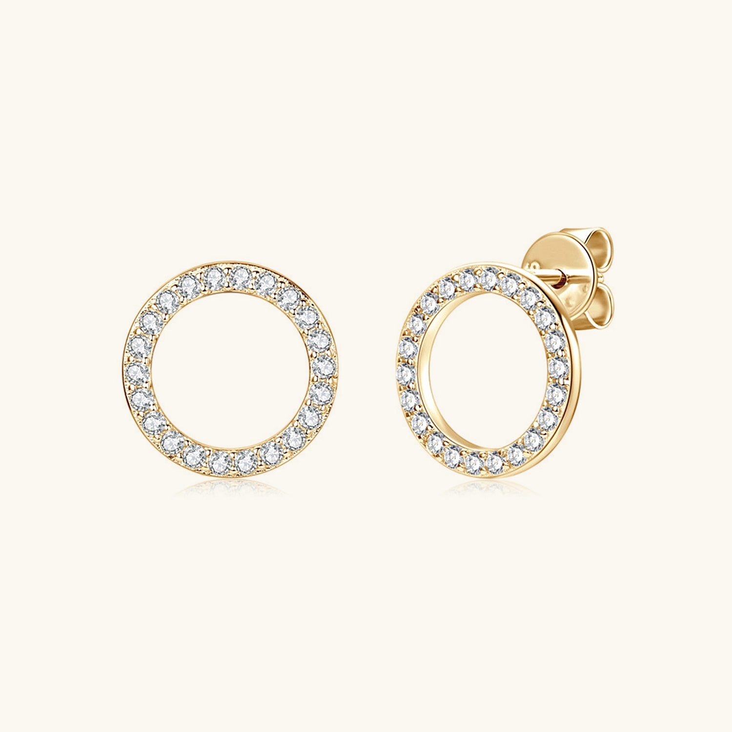 Moissanite Circle Stud Earrings - Gold