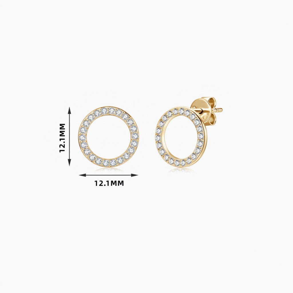 Moissanite Circle Stud Earrings - Gold