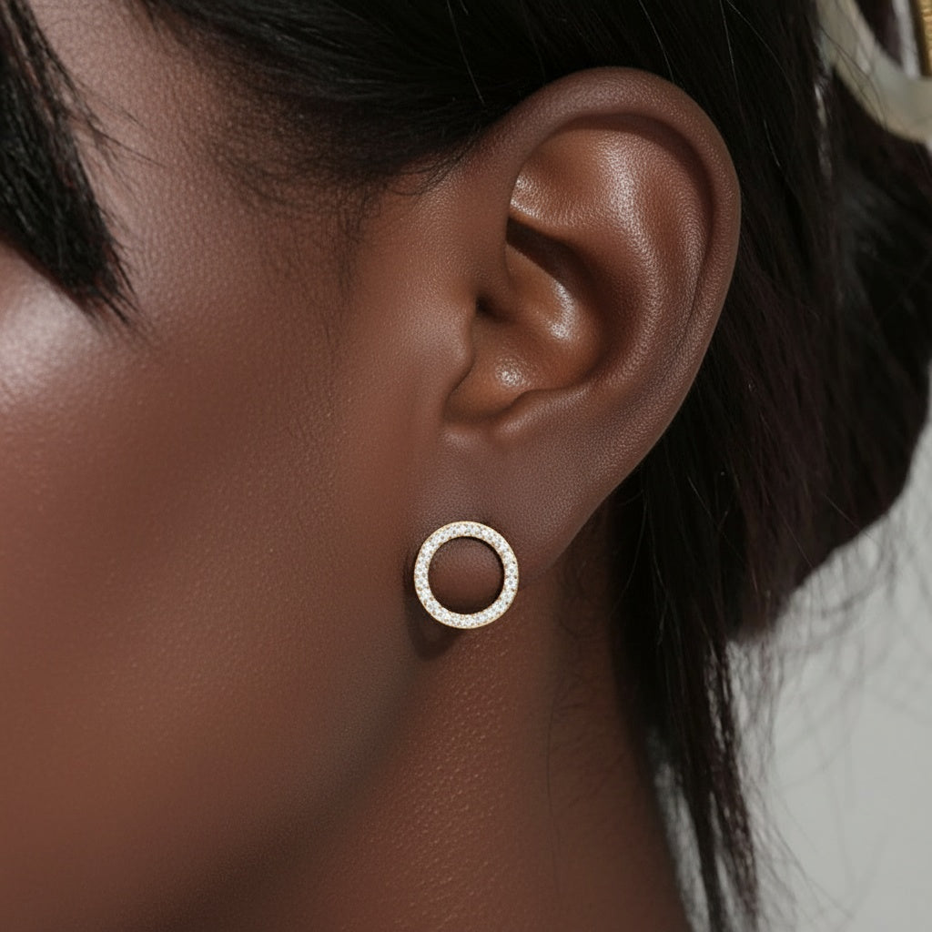 Moissanite Circle Stud Earrings - Gold