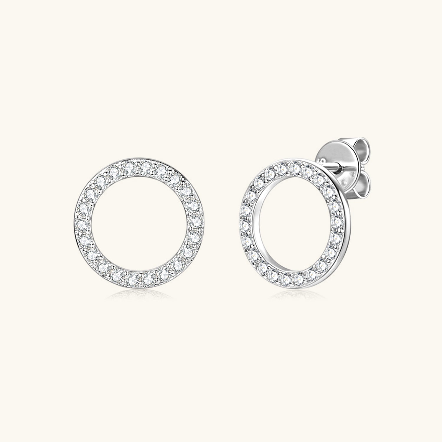 Moissanite Circle Stud Earrings - Silver