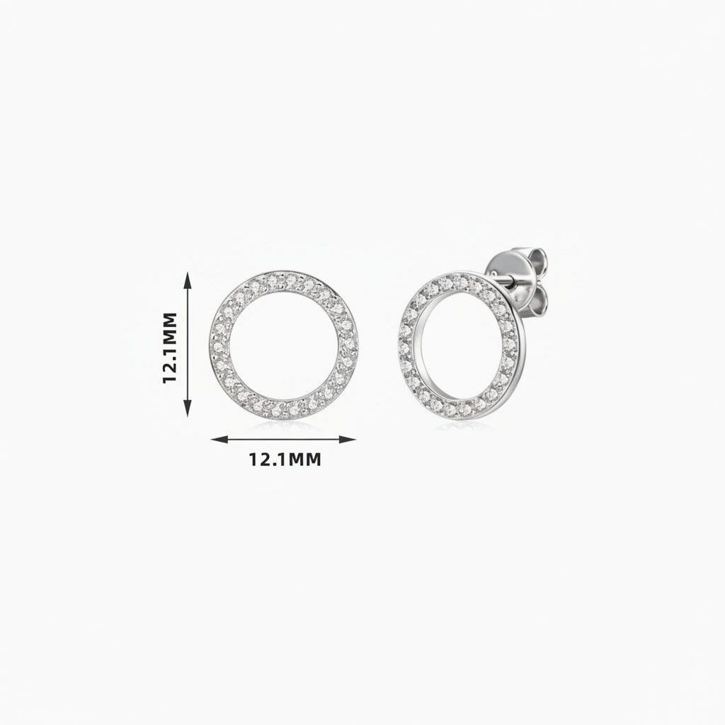Moissanite Circle Stud Earrings - Silver