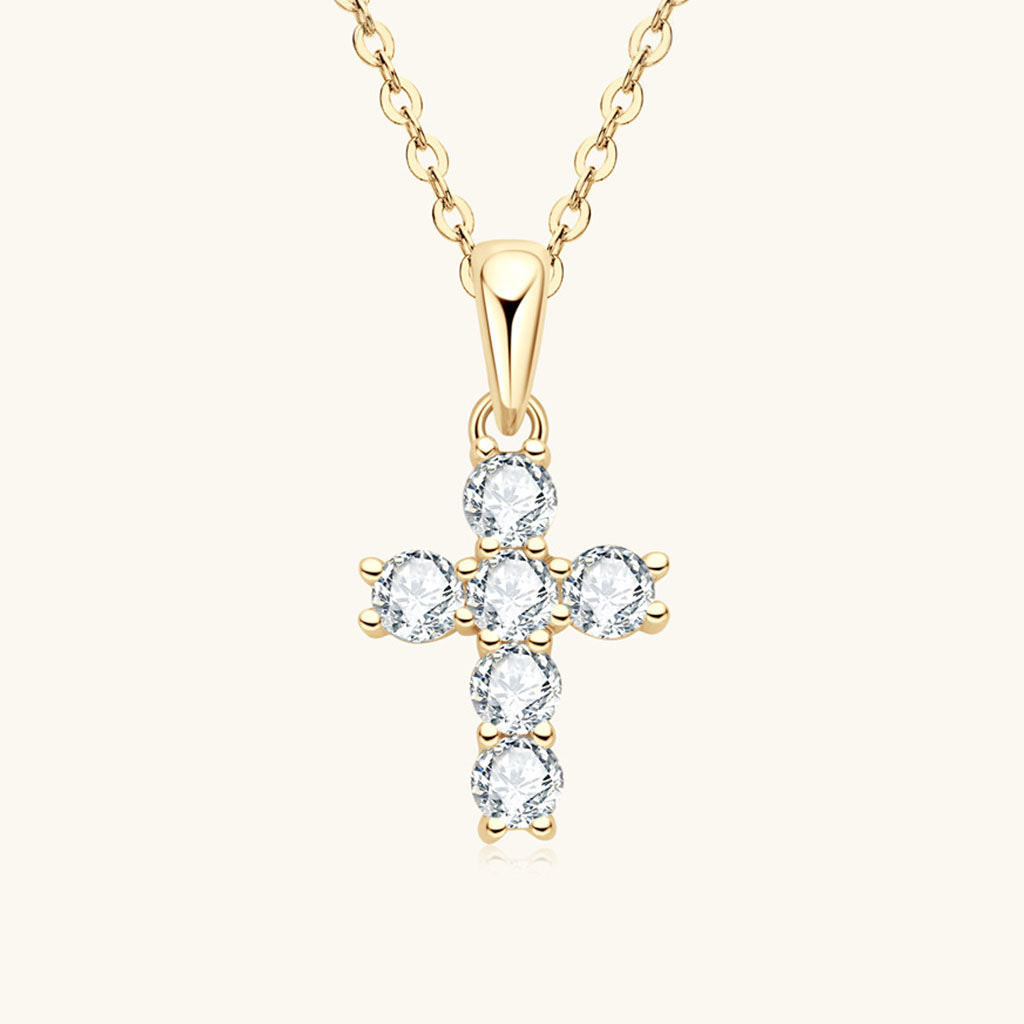 Moissanite Cross Pendant Necklace - Gold