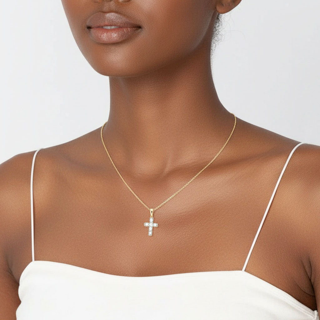 Moissanite Cross Pendant Necklace - Gold