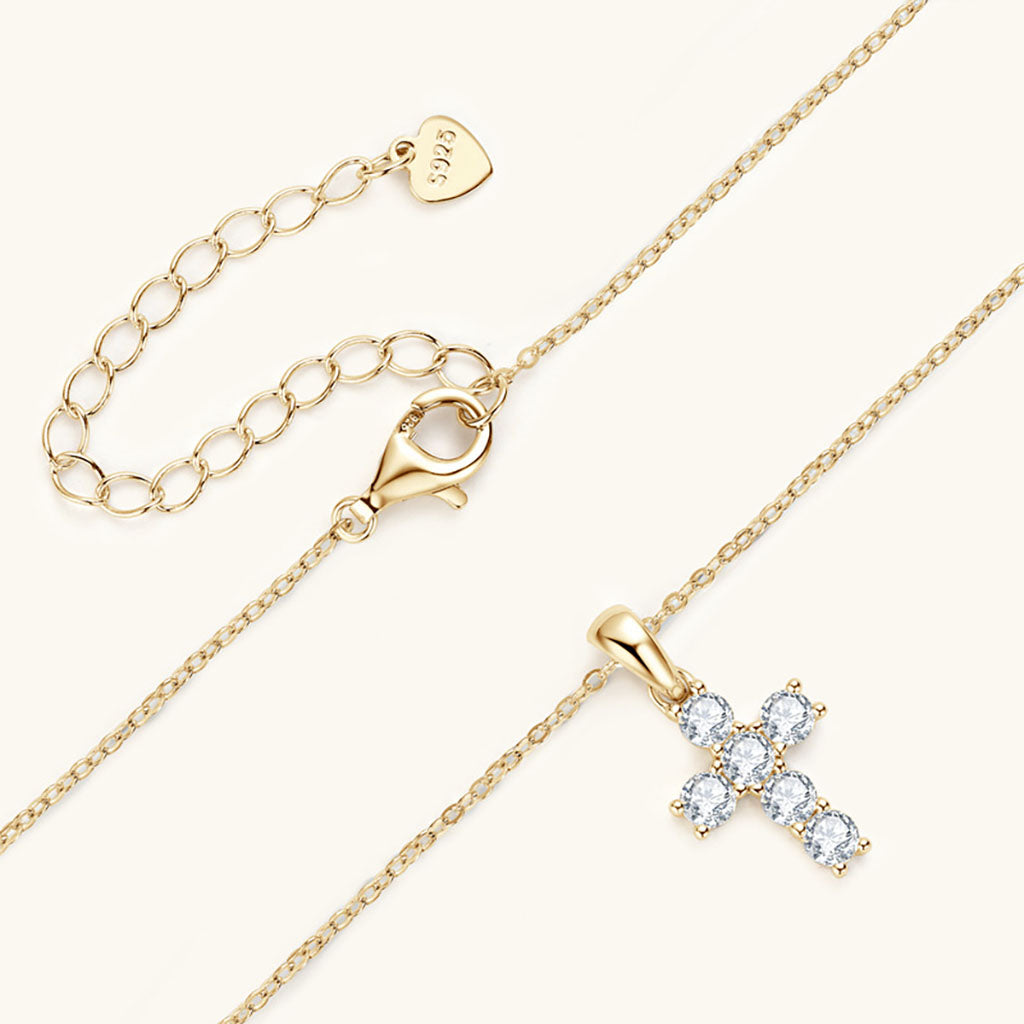 Moissanite Cross Pendant Necklace - Gold