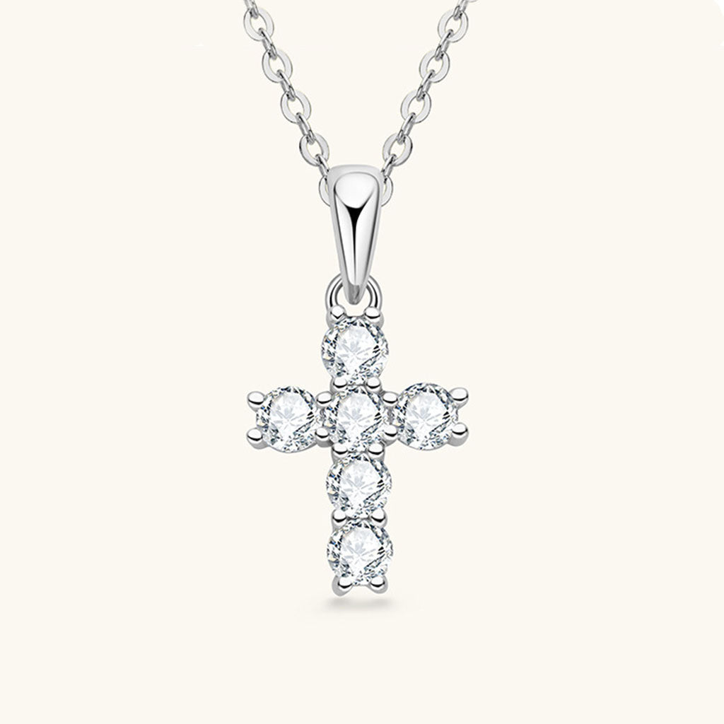 Moissanite Cross Pendant Necklace - Silver