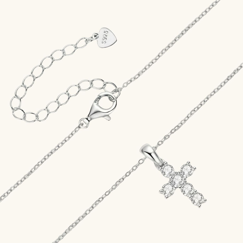 Moissanite Cross Pendant Necklace - Silver