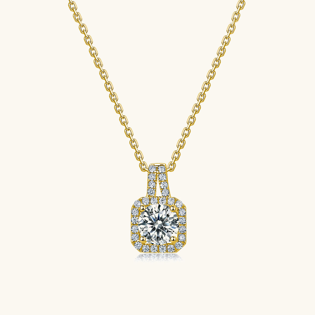 Moissanite Cushion Halo Pendant Necklace - Gold