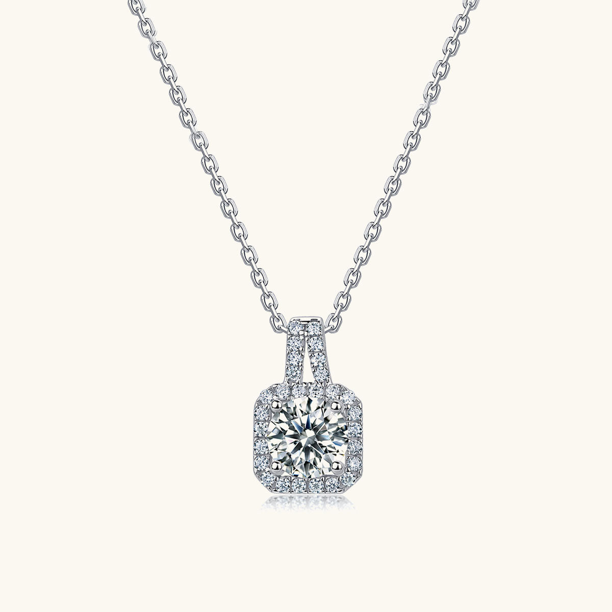 Moissanite Cushion Halo Pendant Necklace - Silver