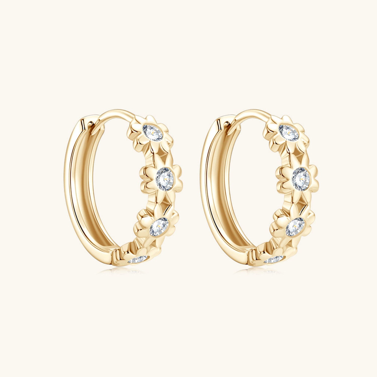 Moissanite Daisy Hoop Earrings - Gold