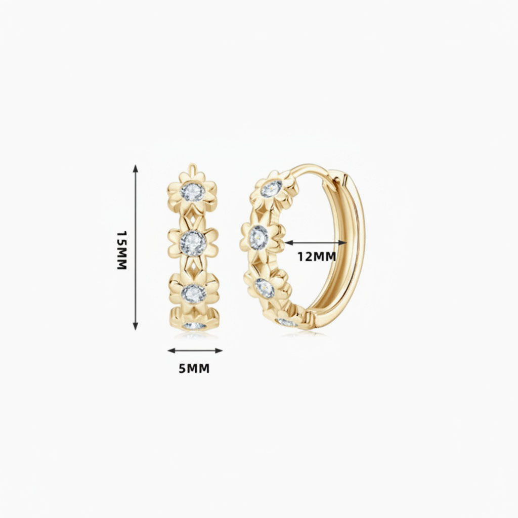Moissanite Daisy Hoop Earrings - Gold