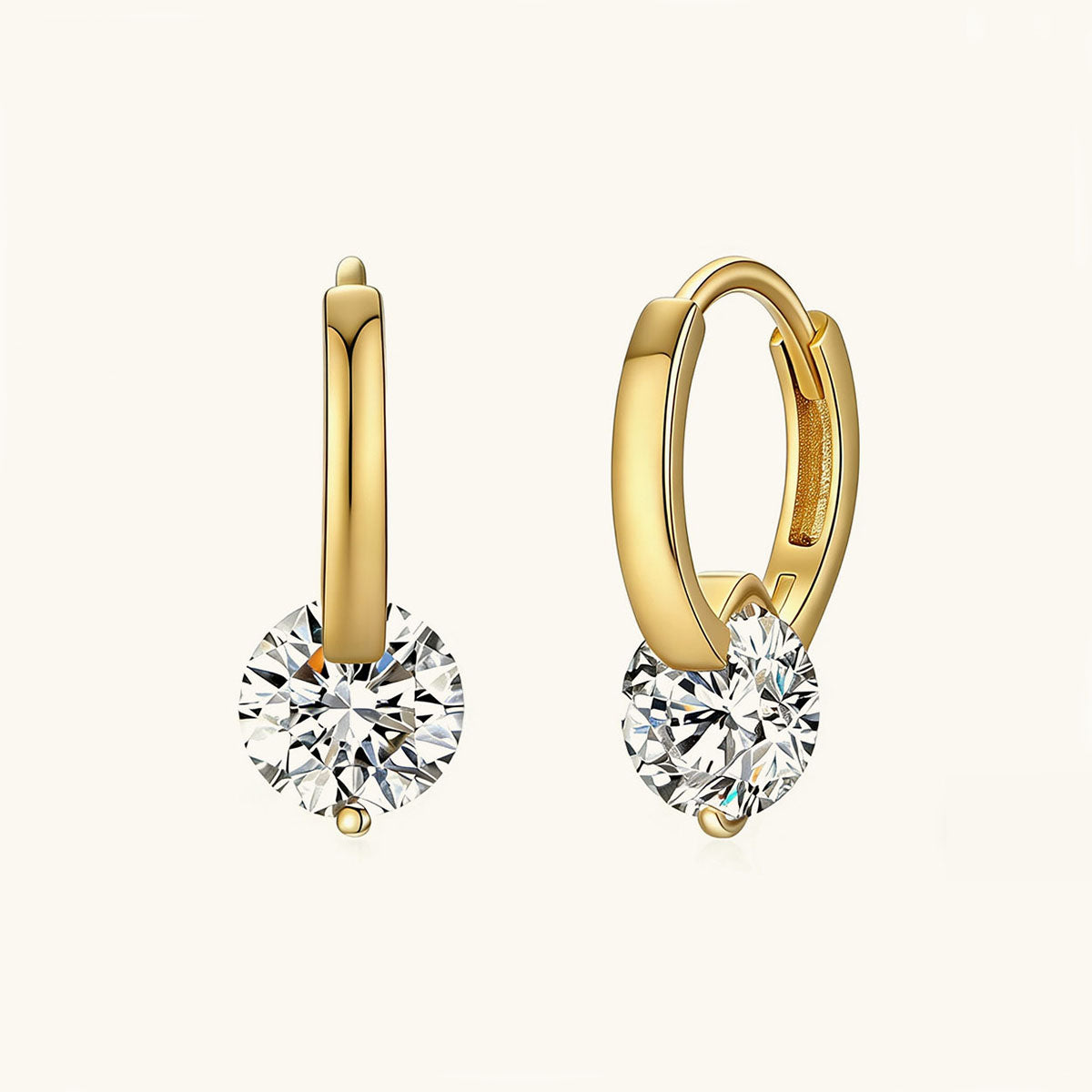 Moissanite Drop Huggie Hoop Earrings - Gold