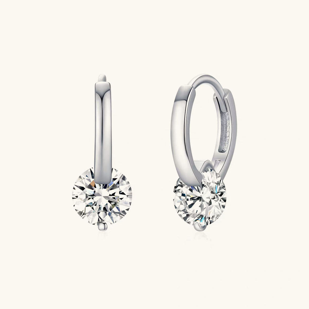 Moissanite Drop Huggie Hoop Earrings - Silver
