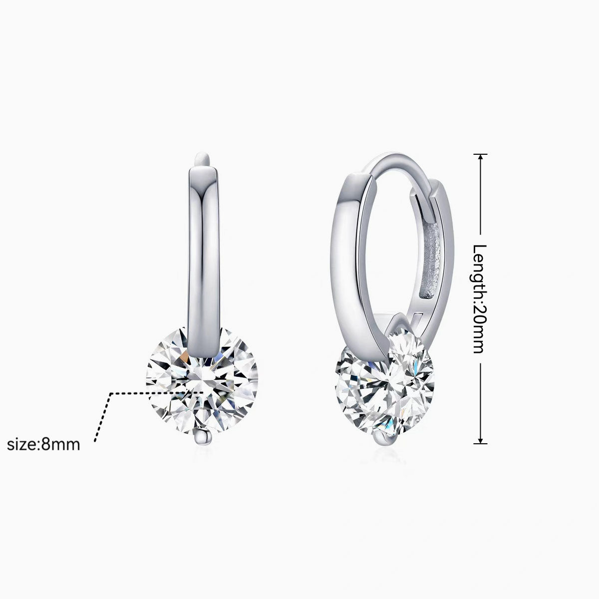 Moissanite Drop Huggie Hoop Earrings - Silver