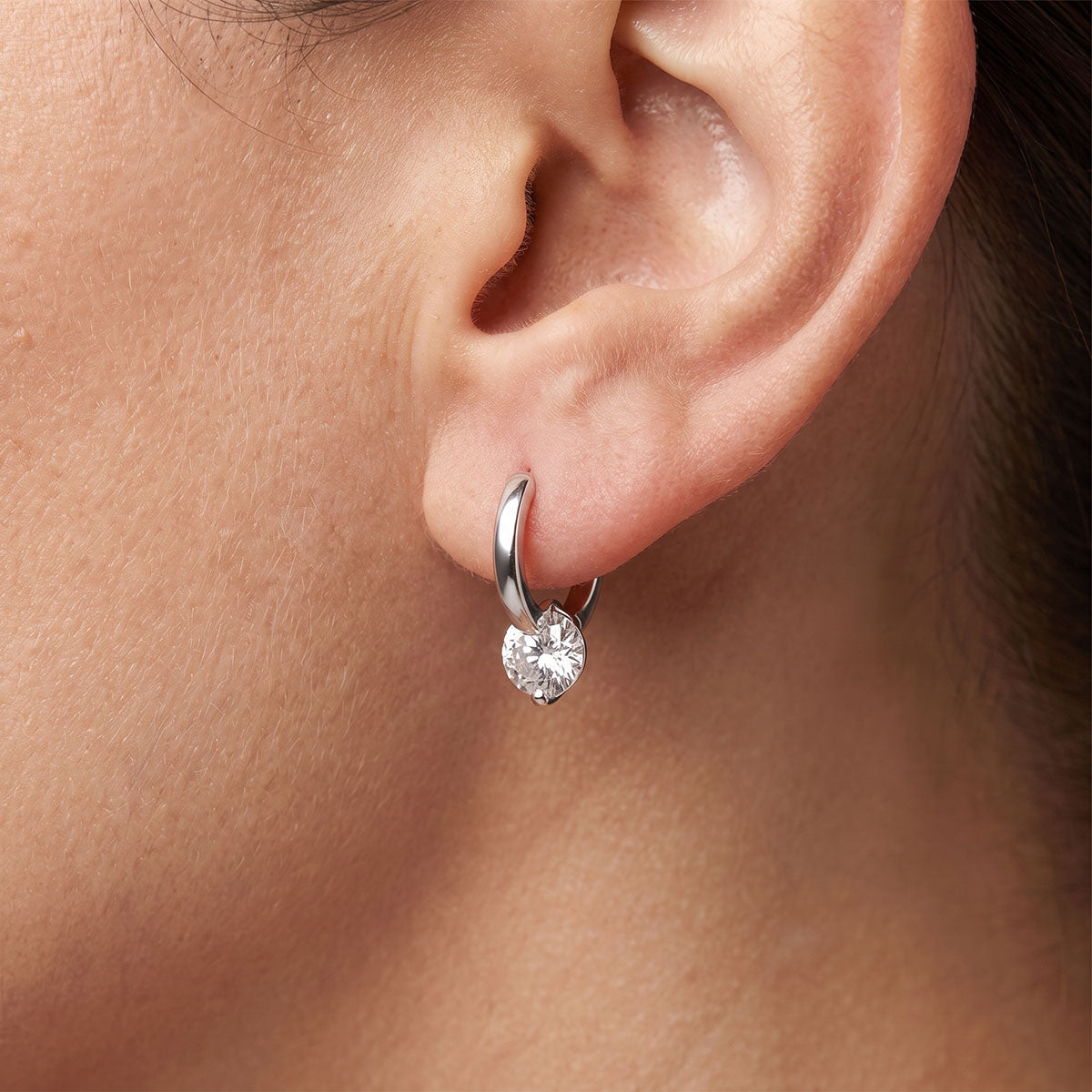 Moissanite Drop Huggie Hoop Earrings - Silver