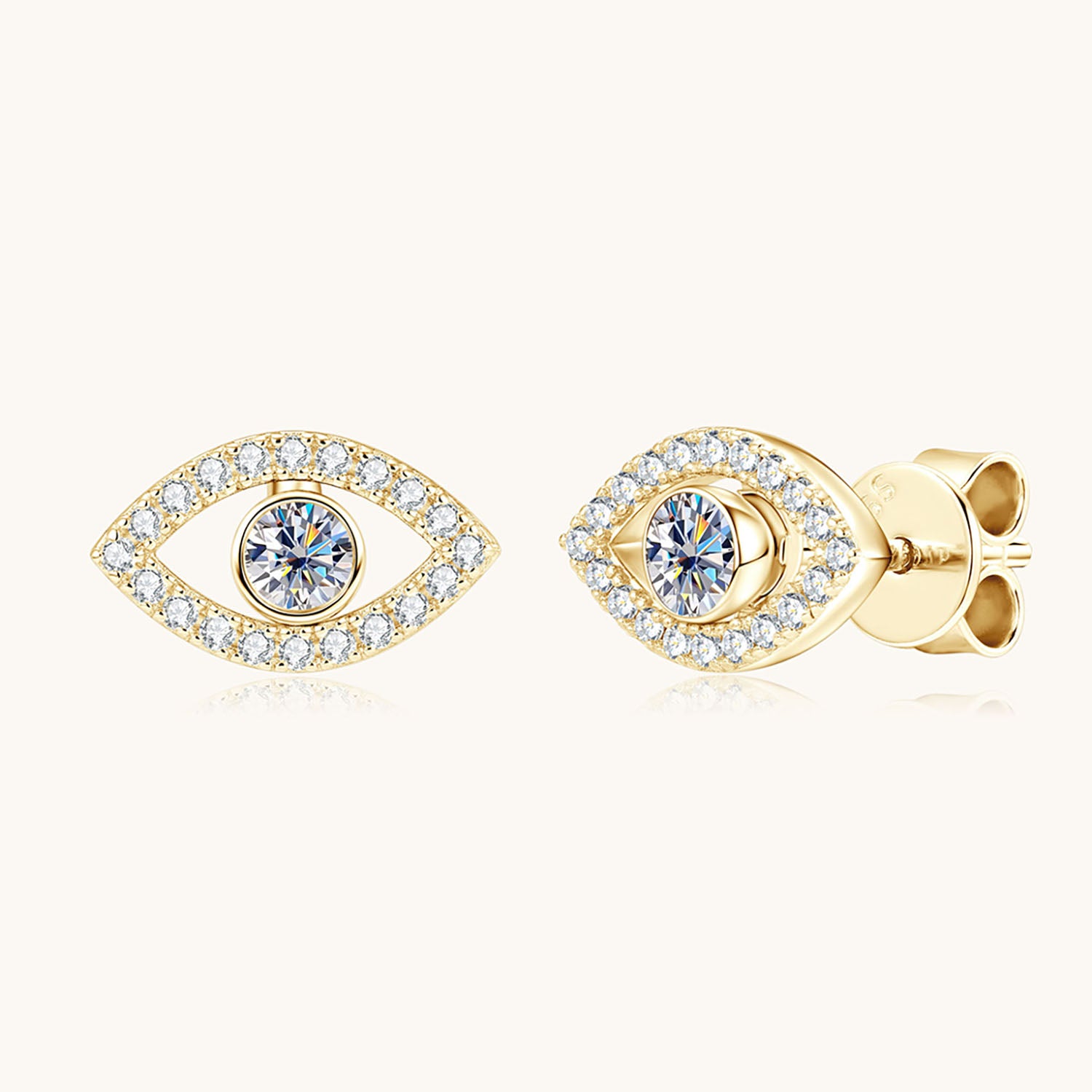 Moissanite Evil Eye Stud Earrings - Gold