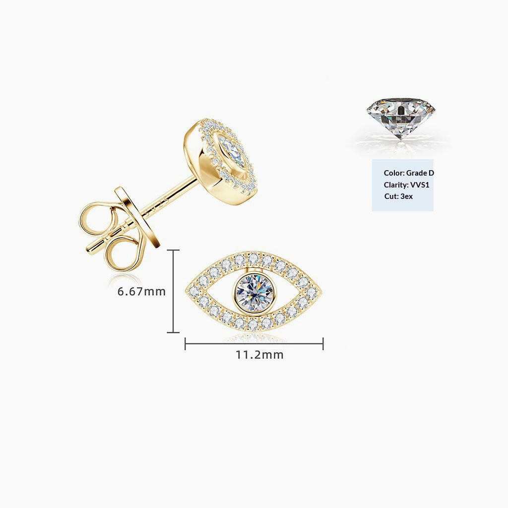 Moissanite Evil Eye Stud Earrings - Gold