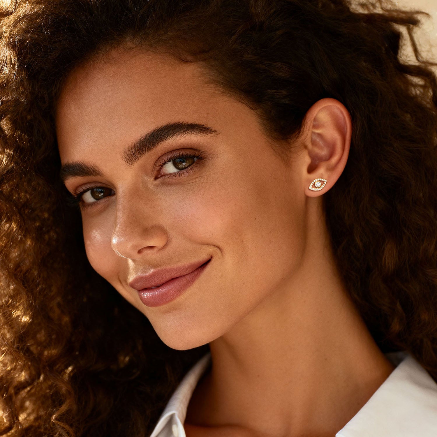 Moissanite Evil Eye Stud Earrings - Gold