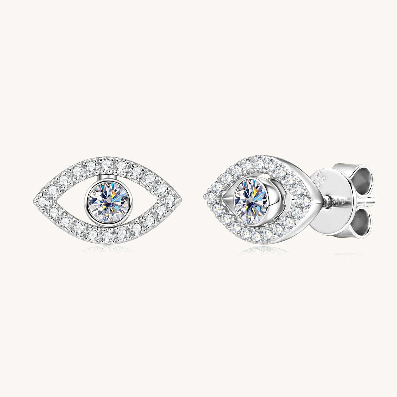 Moissanite Evil Eye Stud Earrings - Silver