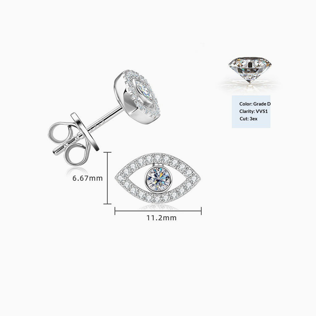 Moissanite Evil Eye Stud Earrings - Silver