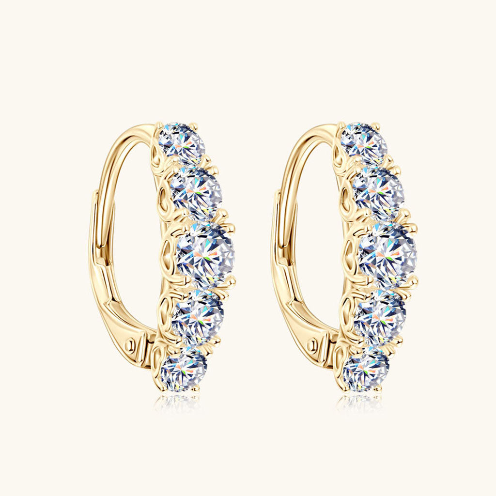 Moissanite Five Stone Hoop Earrings - Gold