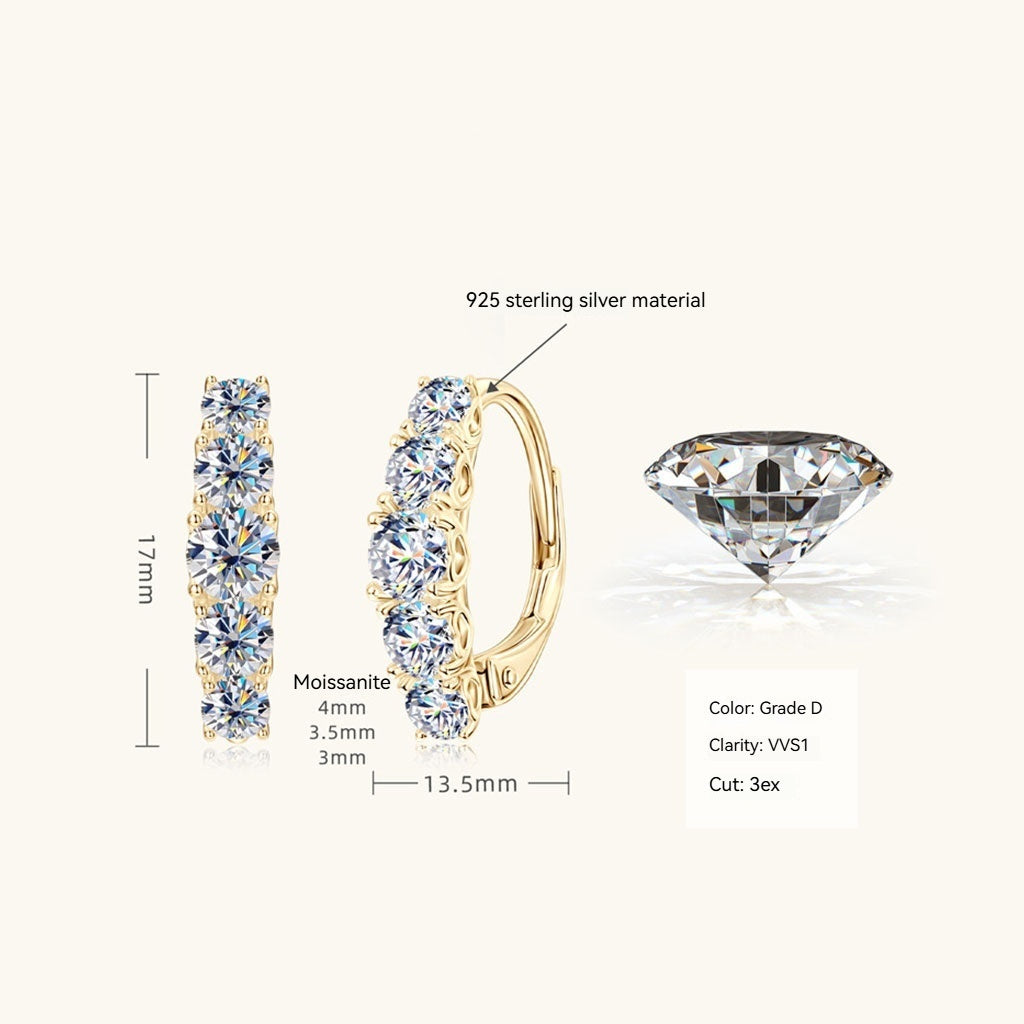 Moissanite Five Stone Hoop Earrings - Gold