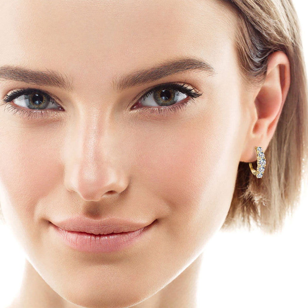 Moissanite Five Stone Hoop Earrings - Gold