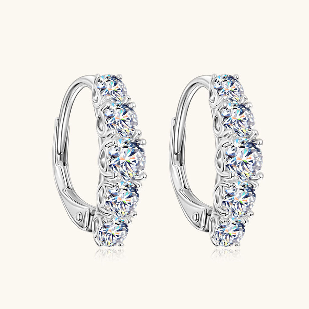 Moissanite Five Stone Hoop Earrings - Silver