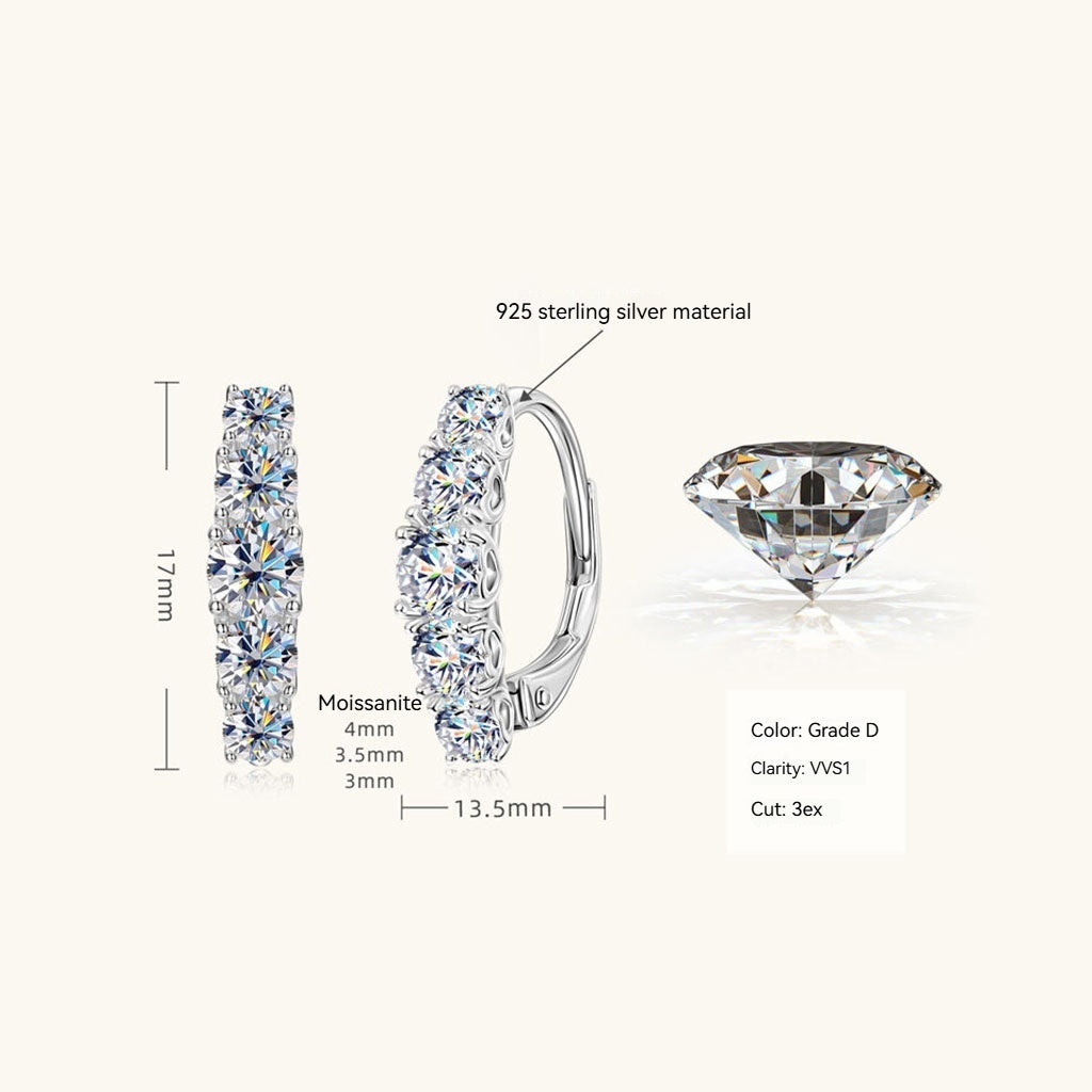 Moissanite Five Stone Hoop Earrings - Silver