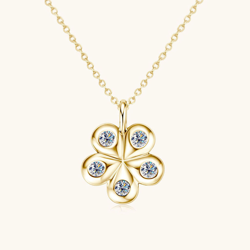 Moissanite Floral Pendant Necklace - Gold